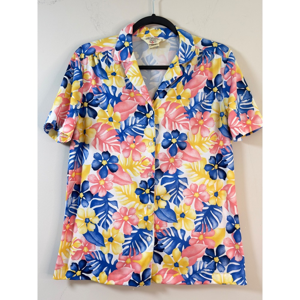 Vintage Sears The Shirt Top Floral Tropical Perma-Prest Vintage Womens 14
